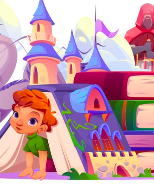 Chłopiec otworzył książkę z kreskówkami z magicznymi opowieściami